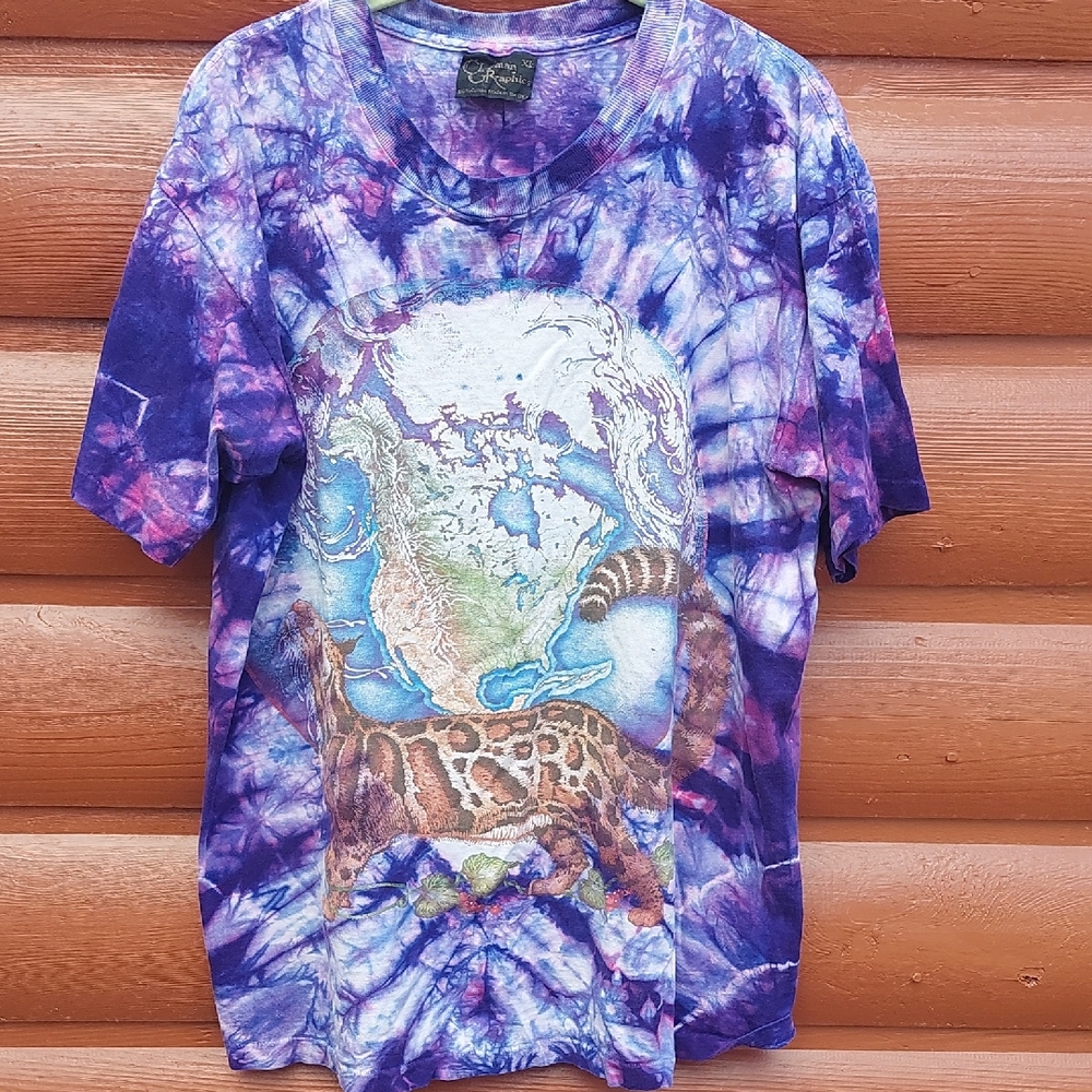 VTG Chapman Graphics Purple Tie-Dye Animal Print T-Shirt USA Single stitch